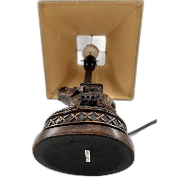 Elephant Lamp Brown Color Resin tan burlap lamp shade chain pull on/off switch - Picture 6 of 10